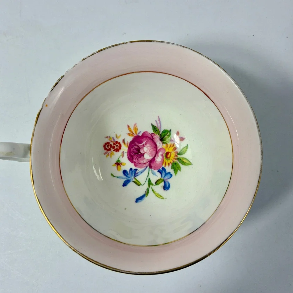Clare Bone China Tea Cup and Saucer Set Pink Floral Gold Gilt Made in England